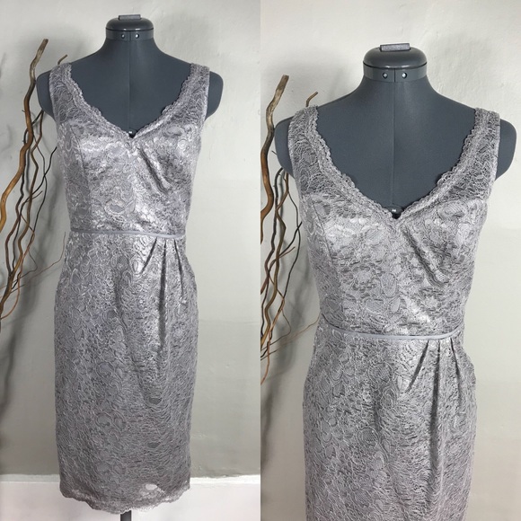 Holiday Party Silver Sweetheart Lace Dress - Picture 1 of 8